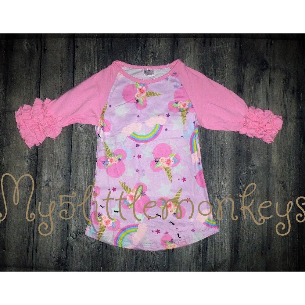 Minnie Mouse Unicorn Rainbow Girls Ruffle Shirt